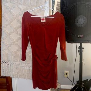 Red belted sweater dress